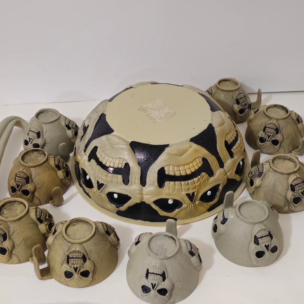 Halloween 3D Skull Skeleton Punch Bowl Set With 9 Cups Easter Unlimited